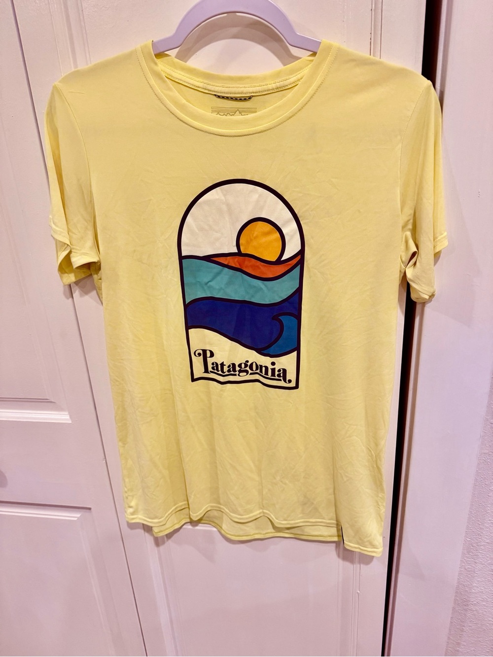 Patagonia Yellow Crewneck Tee with Subtle Logo Print